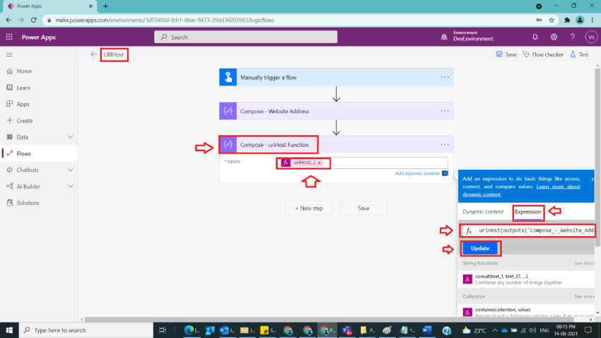 Usage of URIHost Function in Power Automate